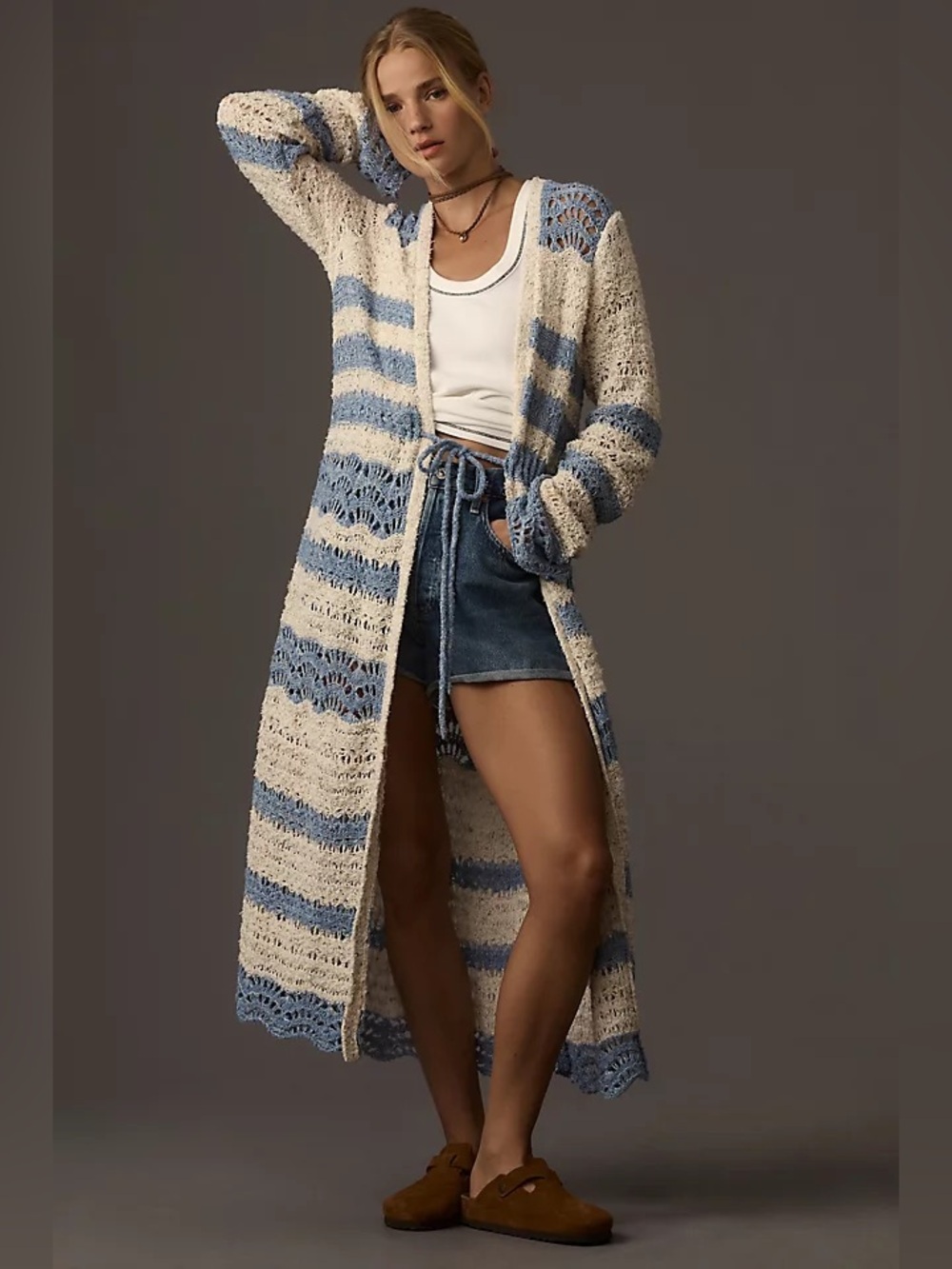 PILCRO ANTHROPOLOGIE CROCHET LONGLINE BOHO CARDIGAN